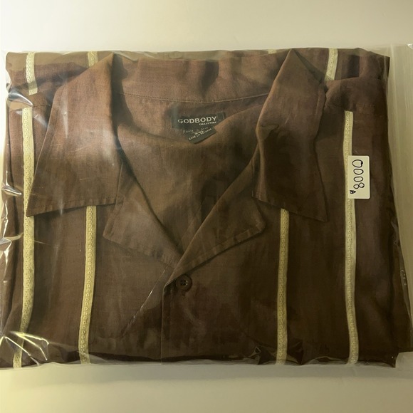 GodBody Mens 3XL Shirt 100% Linen Brown Short Sleeve Button Down Summer Casual - Picture 9 of 9